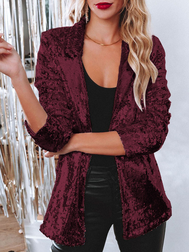 Sequin Lapel Collar Long Sleeve Blazer | Hanalas