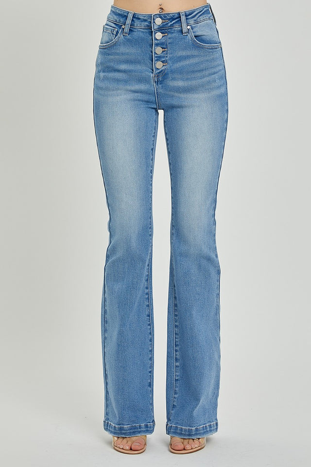 RISEN Full Size High Rise Button Fly Bootcut Jeans Trendsi Hanalas