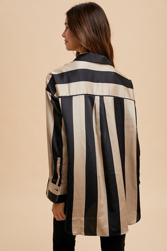 Annie Wear Striped Dropped Shoulder Button Up Shirt | Hanalas