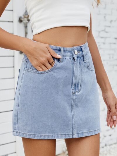 Solid Mini Denim Skirt | Hanalas