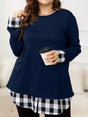 Plus Size Plaid Hem Round Neck Long Sleeve Sweatshirt Trendsi Hanalas