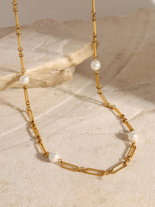 Stainless Steel Pearl Chain Necklace Trendsi Hanalas