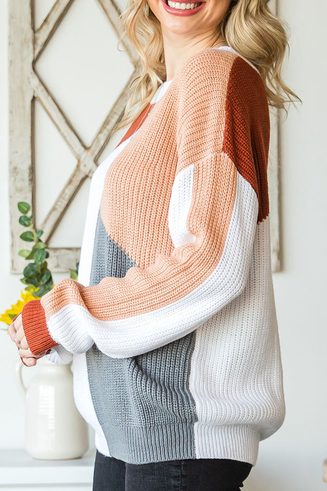 Color Block Drop Shoulder Long Sleeve Sweater | Hanalas