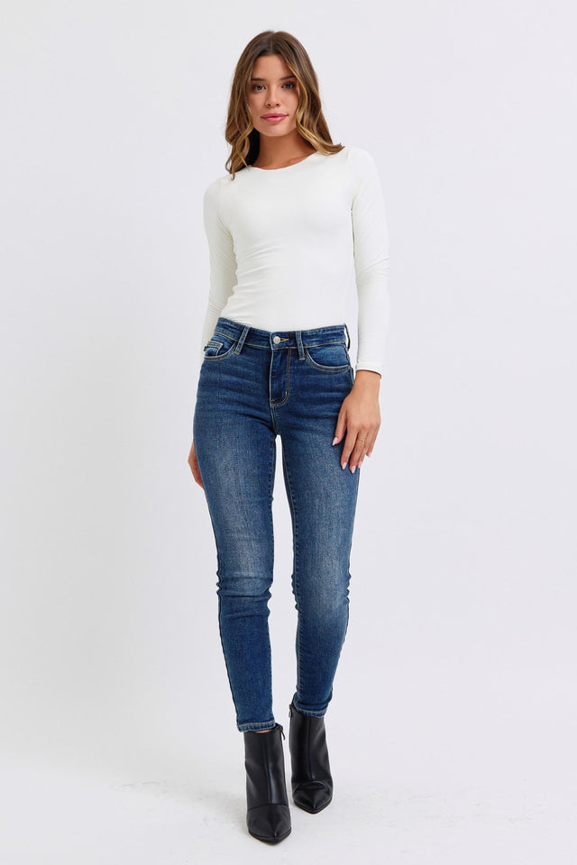 Judy Blue Full Size Mid-Rise Waist Skinny Jeans with Pockets | Hanalas