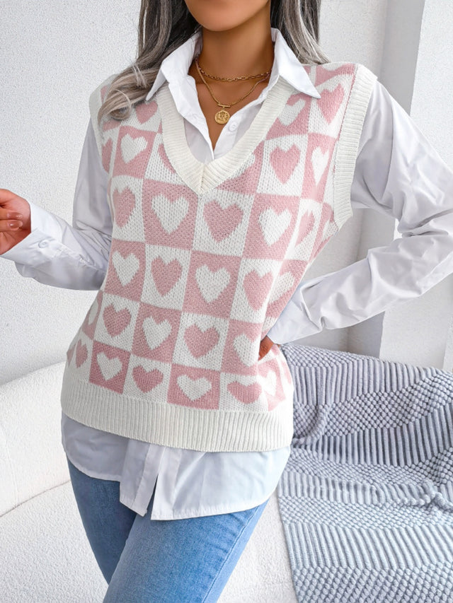 Heart V-Neck Sweater Vest | Hanalas