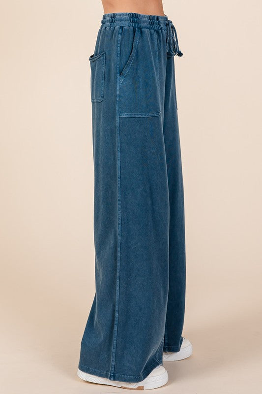 Mittoshop Mineral Wash French Terry Drawstring Wide Leg Pants | Hanalas