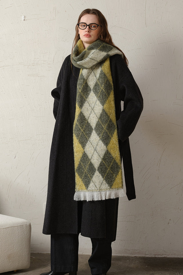 Fringe Argyle Polyester Scarf | Hanalas