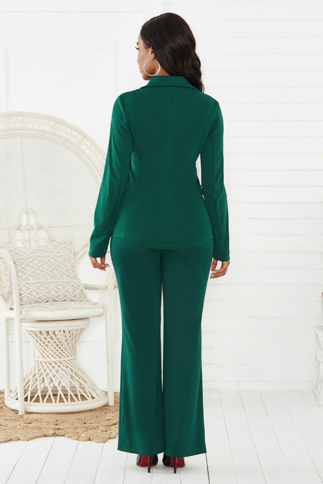 Lapel Collar Long Sleeve Blazer and Pants Set | Hanalas