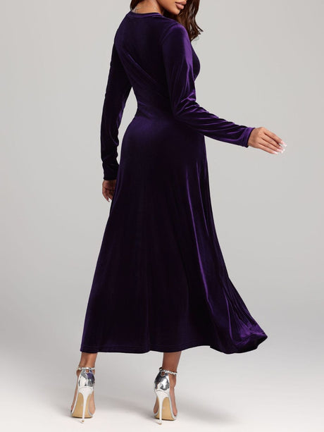 V-Neck Long Sleeve Velvet Dress | Hanalas