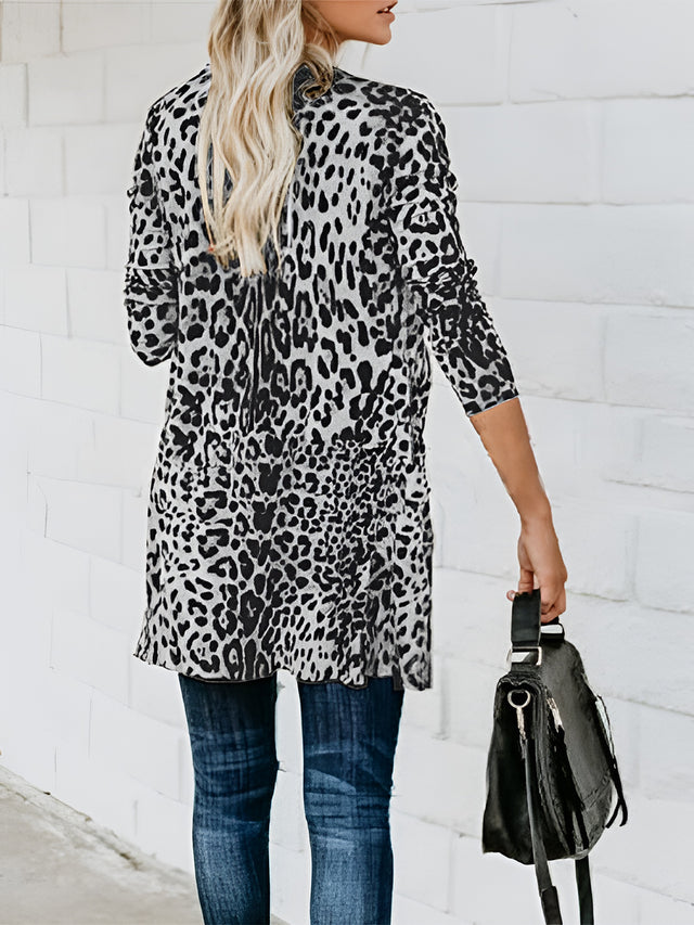 Leopard Button Up Long Sleeve Cardigan | Hanalas