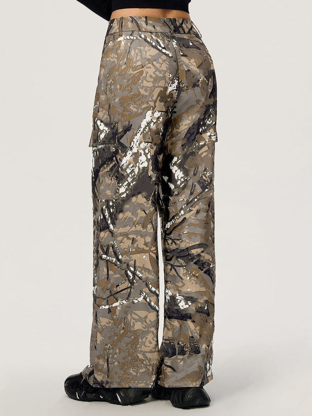 Graffiti Printed Wide Leg Cargo Pants | Hanalas