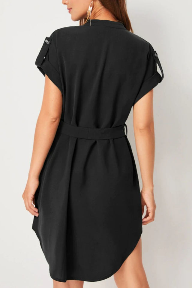 Tied Notched Short Sleeve Dress