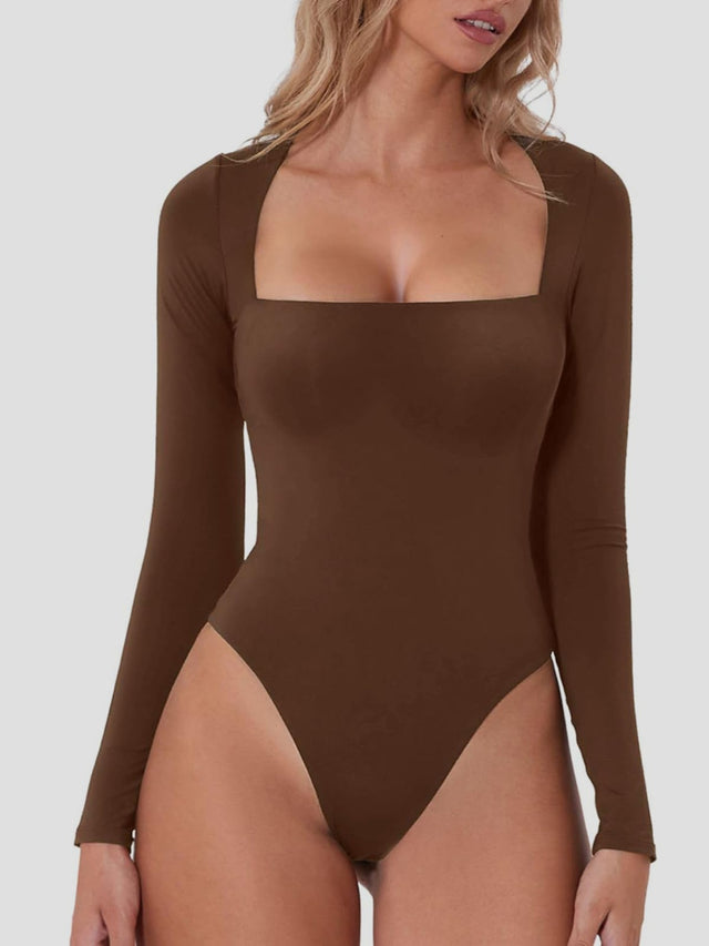 Square Neck Long Sleeve Bodysuit | Hanalas