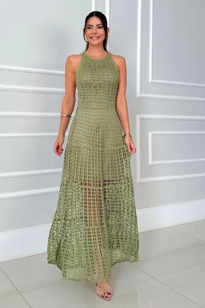 Hollowed-Out Sleeveless Maxi Dress | Hanalas