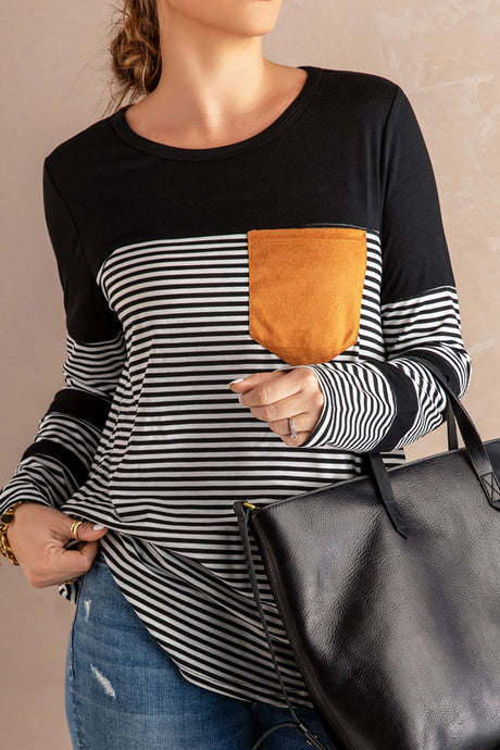 Striped Round Neck Long Sleeve T-Shirt | Hanalas