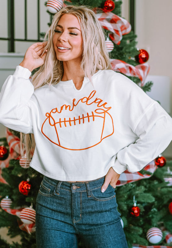 GAME DAY Football Notched Long Sleeve Sweatshirt | Hanalas