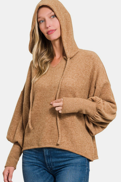 Zenana Brushed Hacci Drop Shoulder Cropped Hoodie | Hanalas