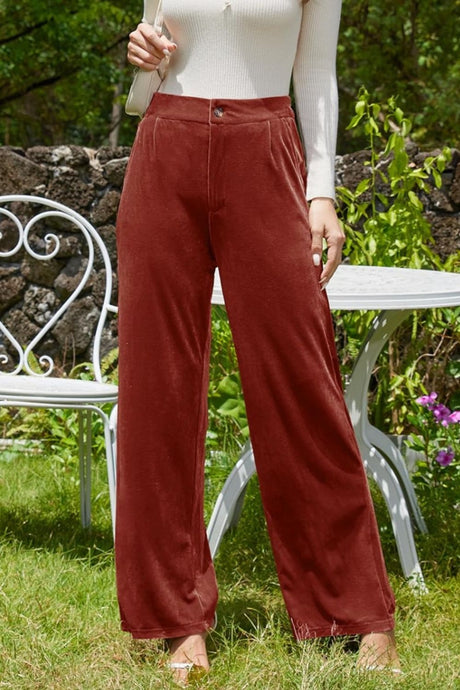 Velvet Wide Leg Pants with Pockets | Hanalas