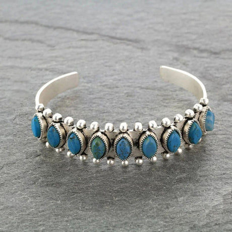 Artificial Turquoise Alloy Open Bracelet | Hanalas