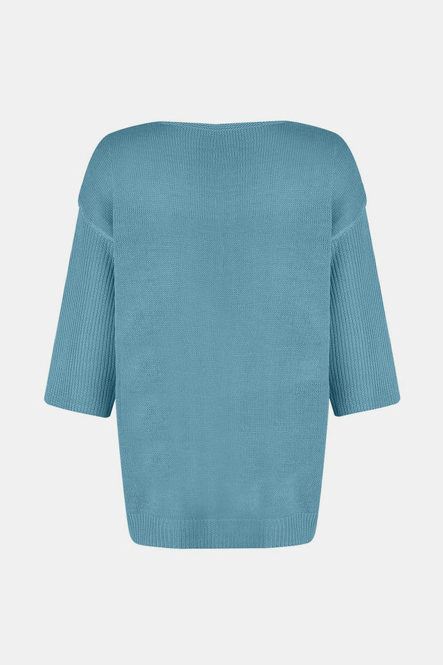 V-Neck Three-Quarter Sleeve Knit Top | Hanalas