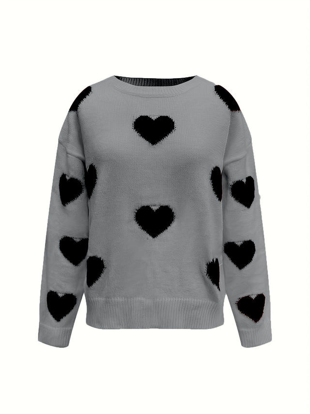 Valentine’s Day Heart Round Neck Long Sleeve Sweater | Hanalas