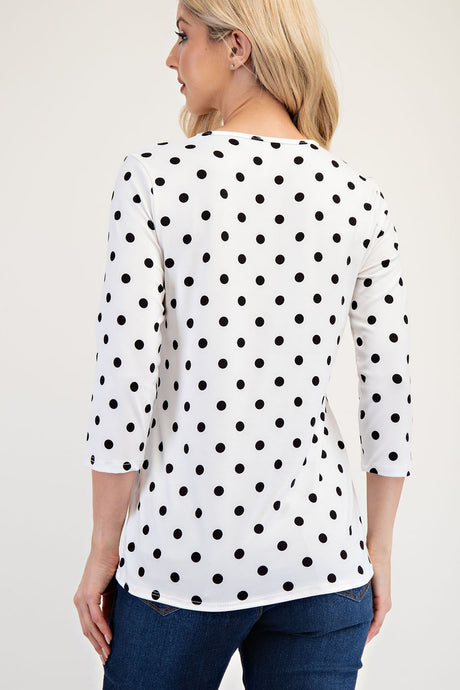 Celeste Full Size Polka Dot Round Neck Three-Quarter Sleeve T-Shirt | Hanalas