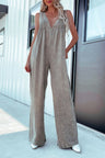 V-Neck Wide Leg Denim Jumpsuit | Hanalas