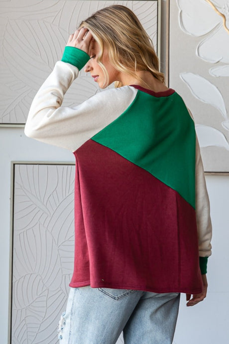 HOPELY Full Size Color Block Long Sleeve T-Shirt | Hanalas