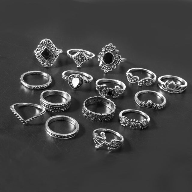 15 Piece Alloy Vintage Ring Set | Hanalas