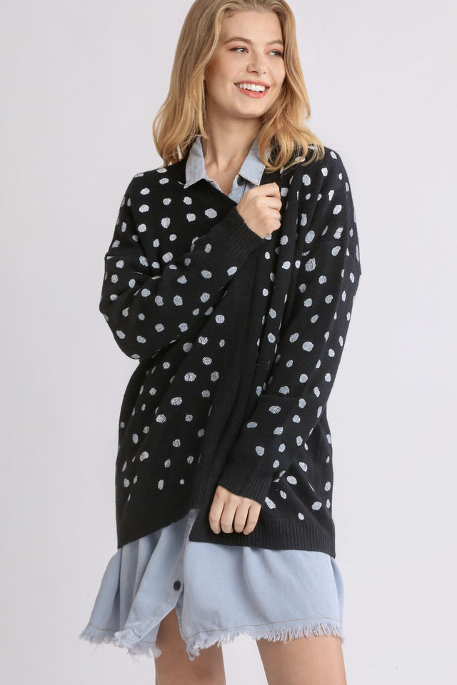 Umgee Polka Dot Open Front Drop Shoulder Cardigan | Hanalas