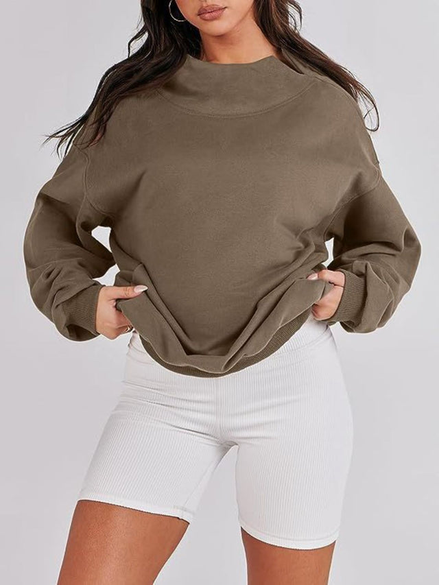 Mock Neck Drop Shoulder Long Sleeve Sweatshirt | Hanalas