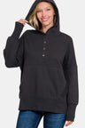 Zenana Half Snap Long Sleeve Hoodie with Kangaroo Pocket | Hanalas