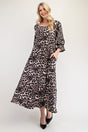 Celeste Full Size Leopard Round Neck Flounce Sleeve Dress | Hanalas