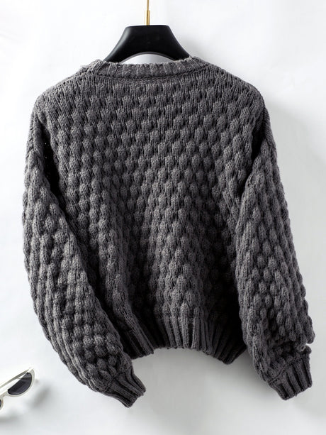 Cable-Knit Round Neck Long Sleeve Sweater Trendsi Hanalas