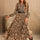 Ruched Printed Notched Long Sleeve Maxi Dress Trendsi Hanalas