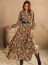 Ruched Printed Notched Long Sleeve Maxi Dress Trendsi Hanalas