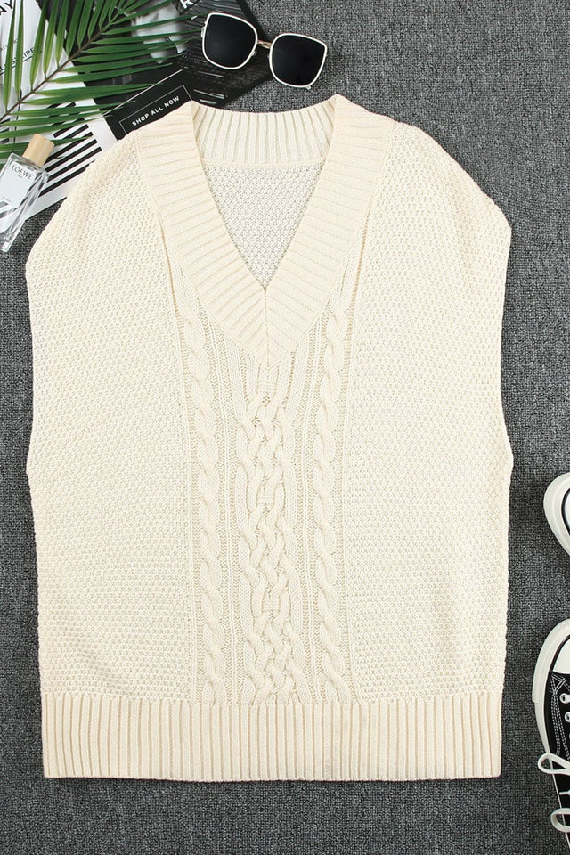 Cable-Knit V-Neck Sweater Vest | Hanalas