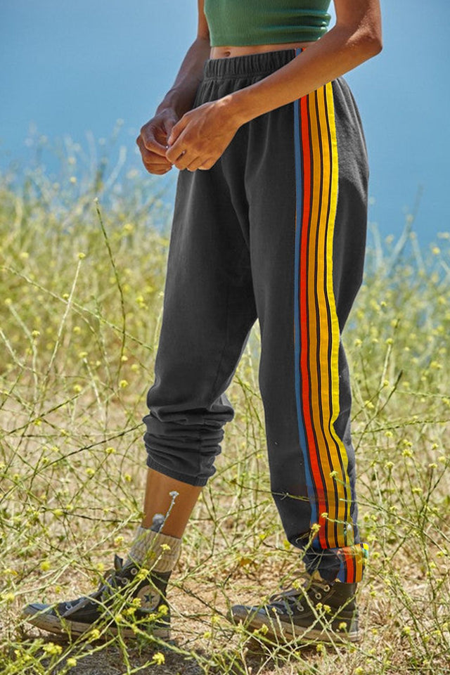 Contrast Striped Elastic Waist Active Pants | Hanalas