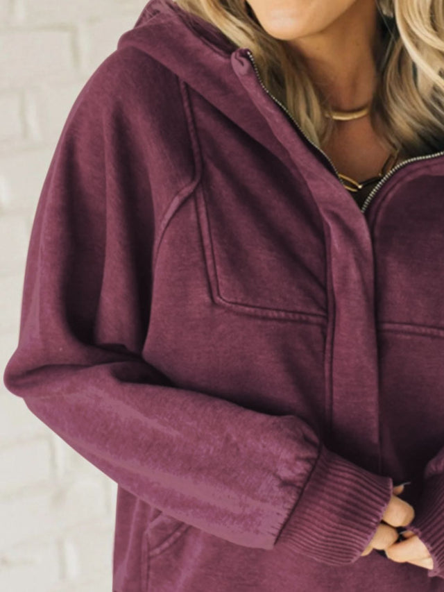 Half Zip Kangaroo Pocket Long Sleeve Hoodie | Hanalas