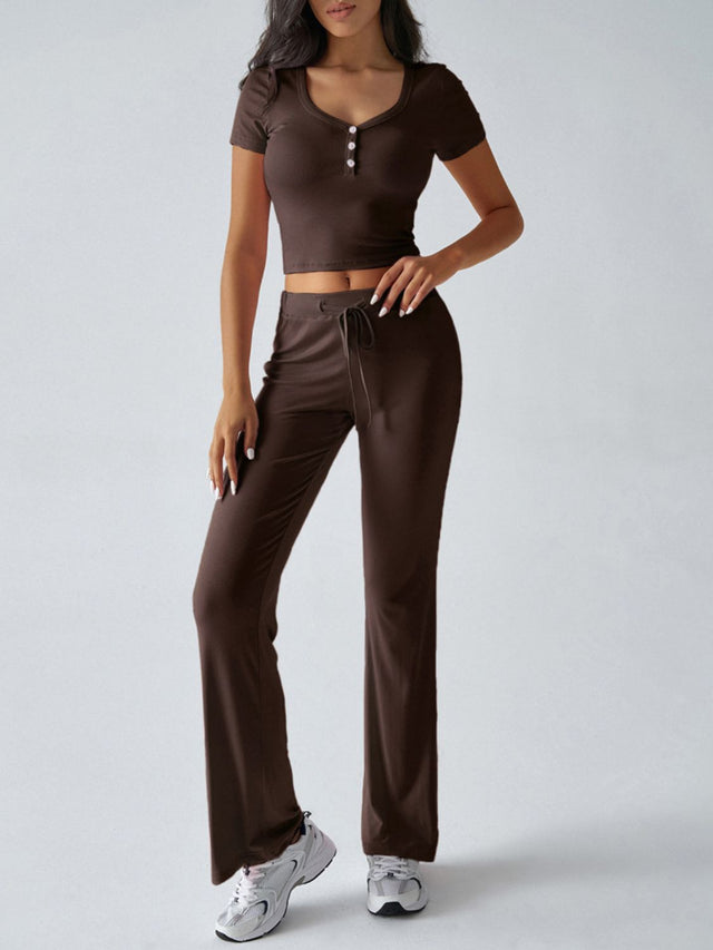 Devine Short Sleeve Top and Drawstring Pants Set | Hanalas