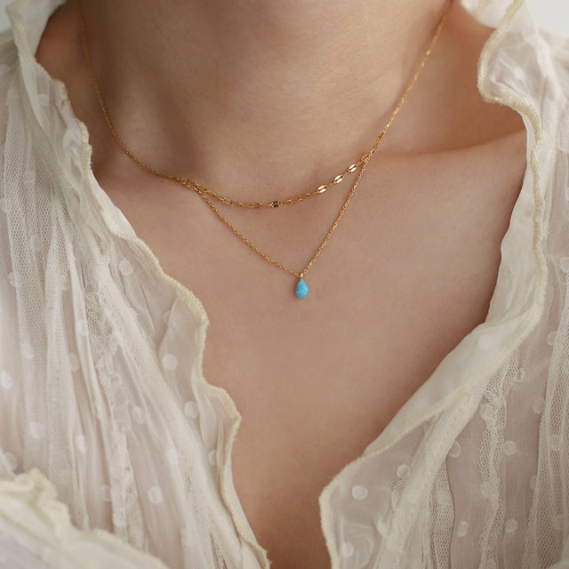 Stainless Steel Opal Pendant Necklace | Hanalas