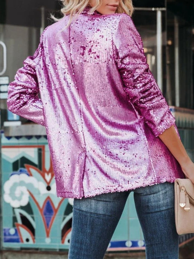 Sequin Lapel Collar Long Sleeve Blazer | Hanalas