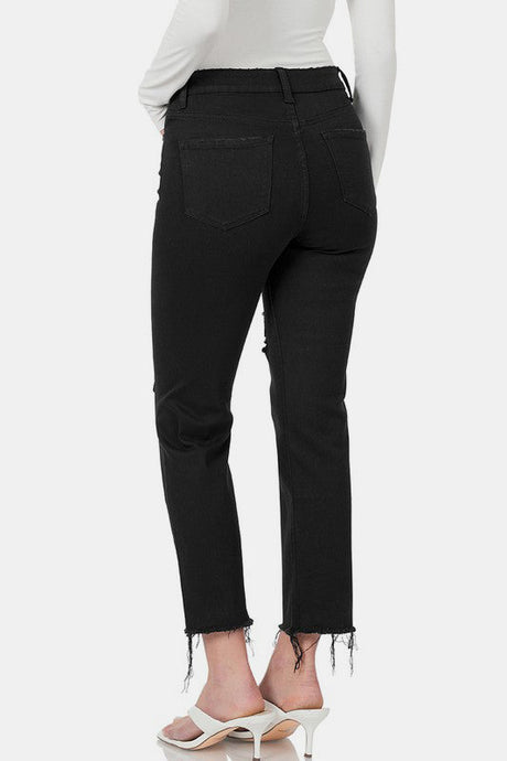 Zenana Distressed Raw Hem Cropped Jeans | Hanalas