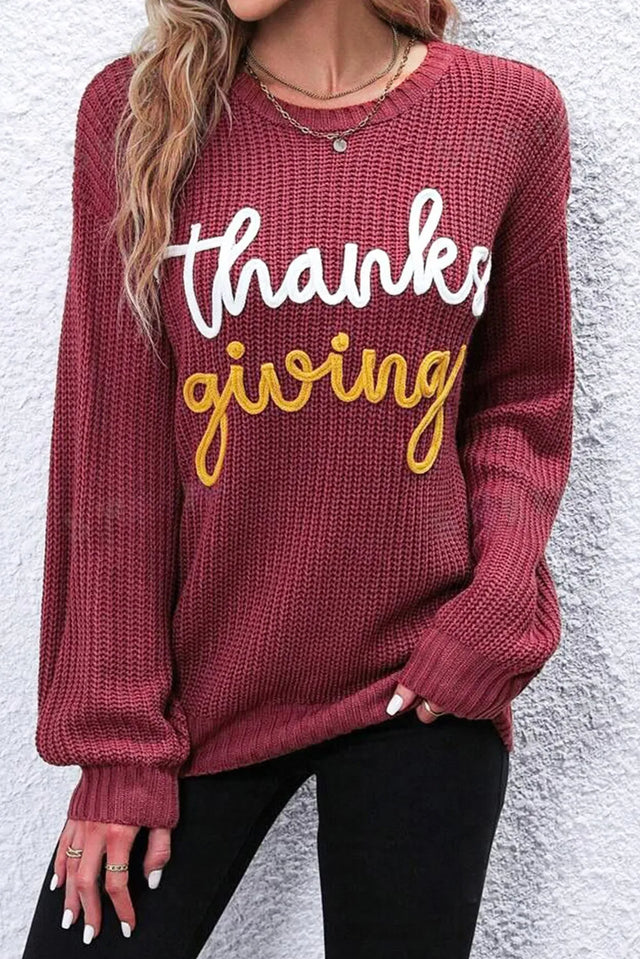 THANKSGIVING Round Neck Long Sleeve Sweater Trendsi Hanalas