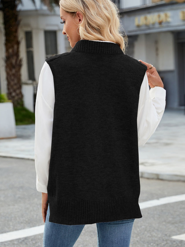 Cable Knit V-Neck Sweater Vest Trendsi Hanalas