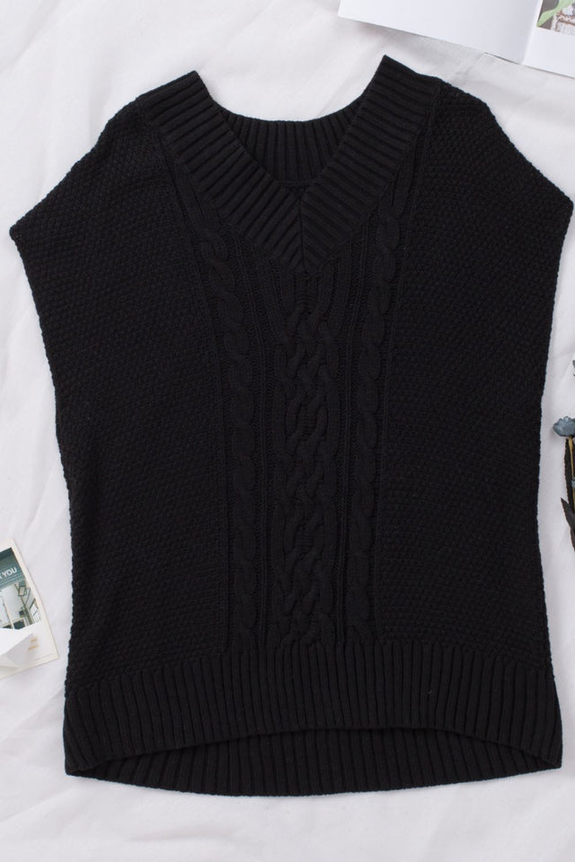 Cable-Knit V-Neck Sweater Vest | Hanalas