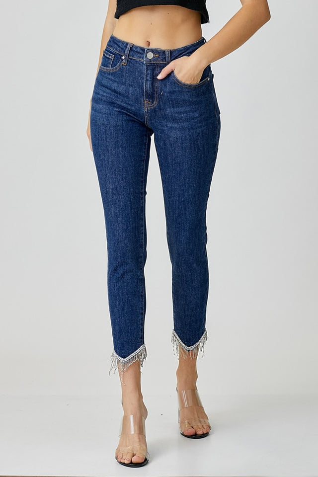 RISEN Full Size Embellished Mid Rise Crop Skinny Jeans | Hanalas