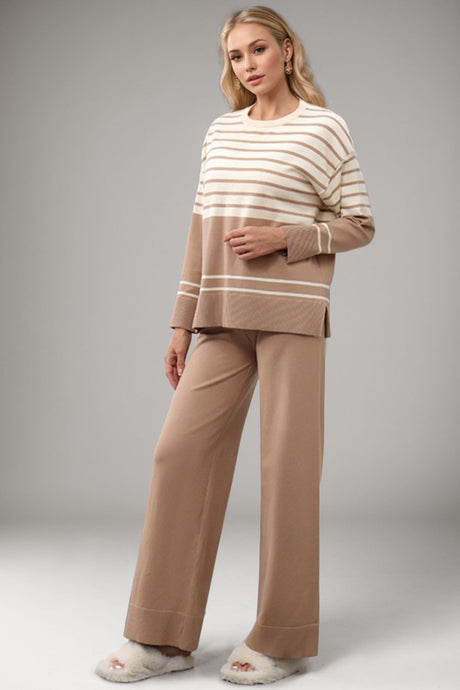 Basic Bae Striped Round Neck Long Sleeve Top and Pants Sweater Set Trendsi Hanalas