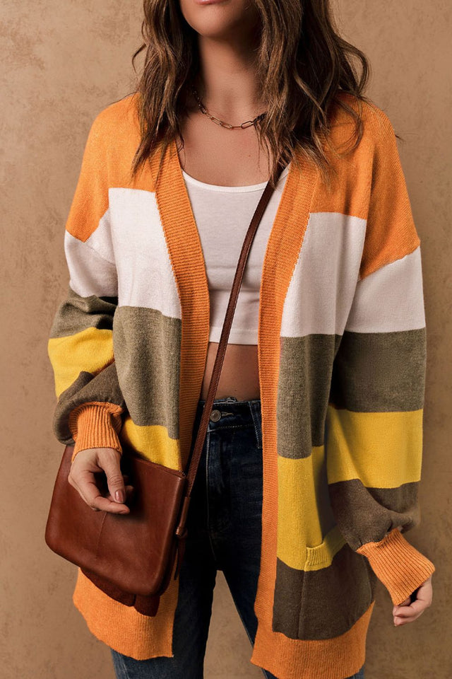 Open Front Color Block Cardigan | Hanalas