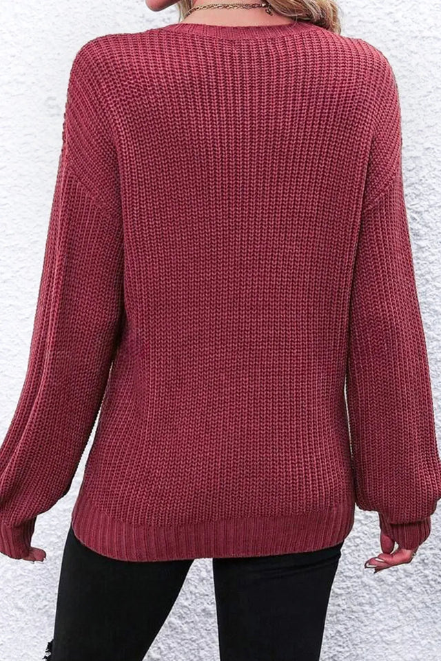 THANKSGIVING Round Neck Long Sleeve Sweater Trendsi Hanalas